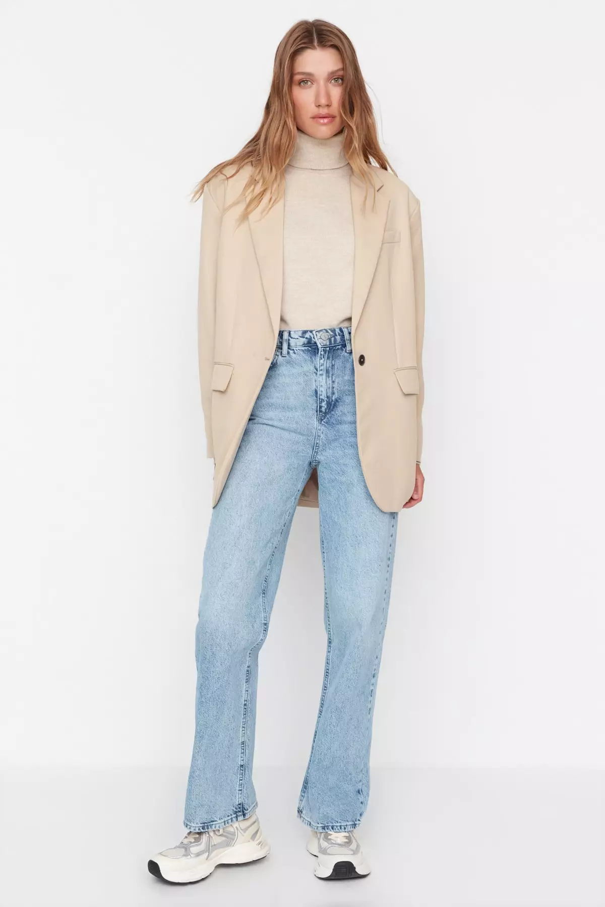 High Waist Long Straight Jeans