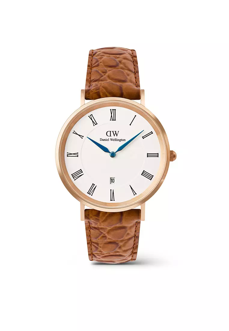 Classic 40mm Roman Numerals Date Light Brown Croc Belly Rose Gold - Men Watch stainless steel Leather strap watch DW Official Authentic Original jam tanggan lelaki DW jam tangan