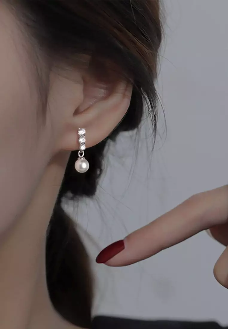 925 Silver Zircon Faux Pearl Earrings JW AR-M04603