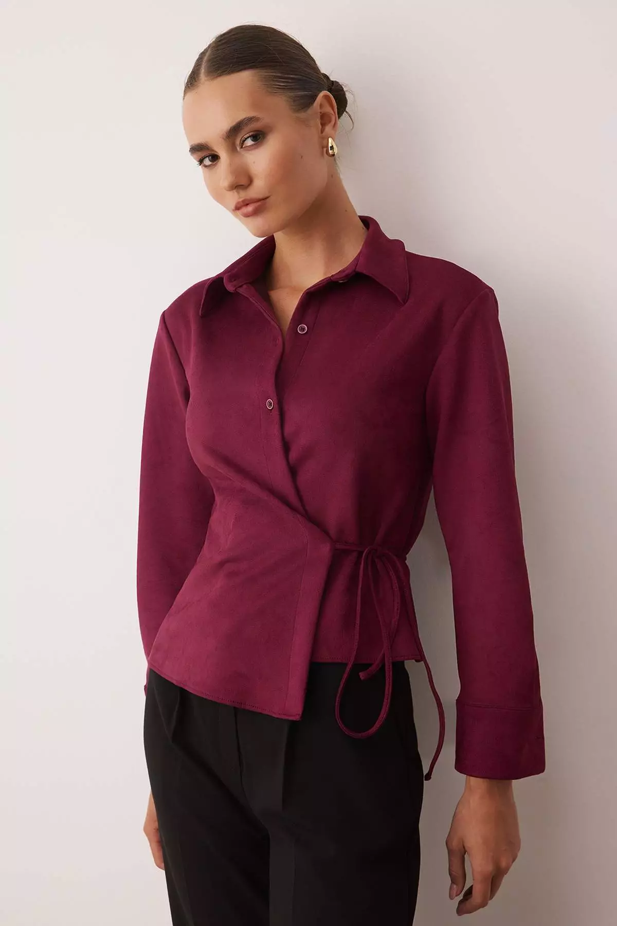 Suede Shirt With Plum Tie Detail Twoaw26Go00041