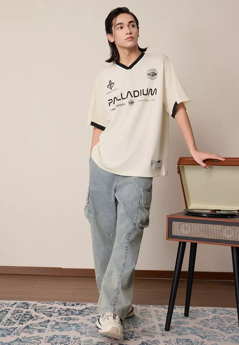 男裝 LOGO 復古寬鬆落肩拼色T裇