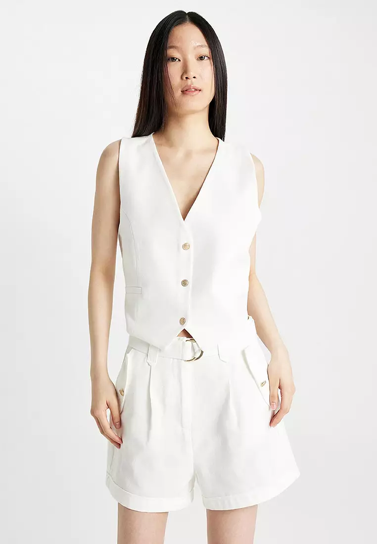 V Neck Linen Blend Vest