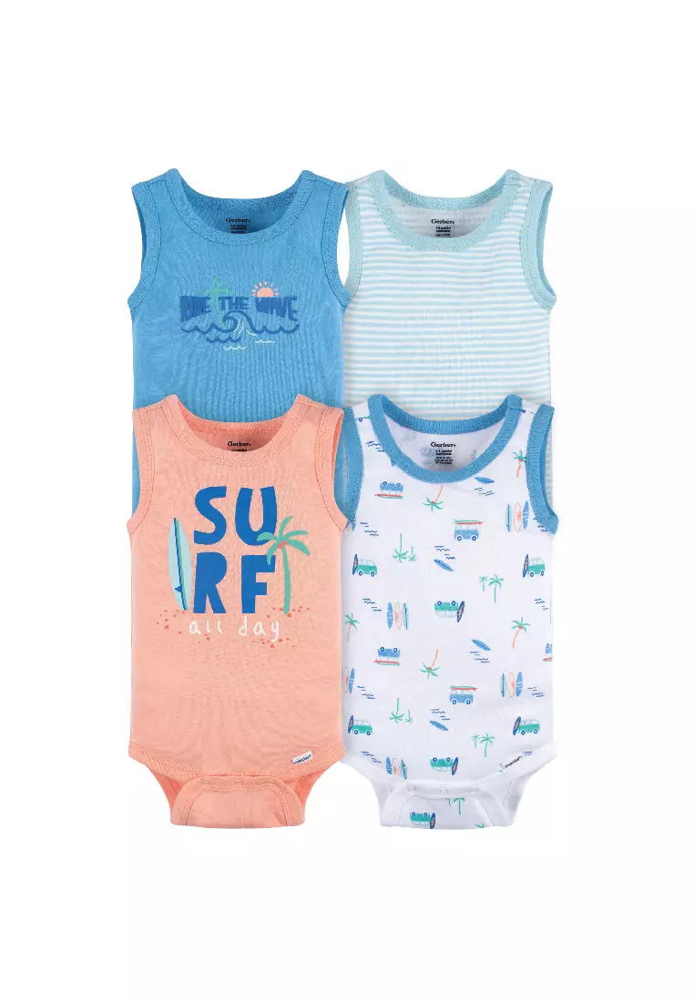 Buy Gerber Childrenswear Gerber 4 Pack Baby Boy Surf Sleeveless Onesies  Bodysuits 2024 Online