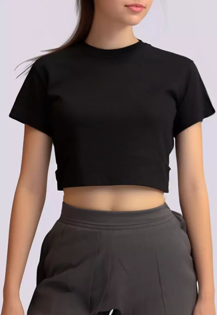 LTE01 TNSS Turtle Neck Short Sleeve Wanita Polos Hitam