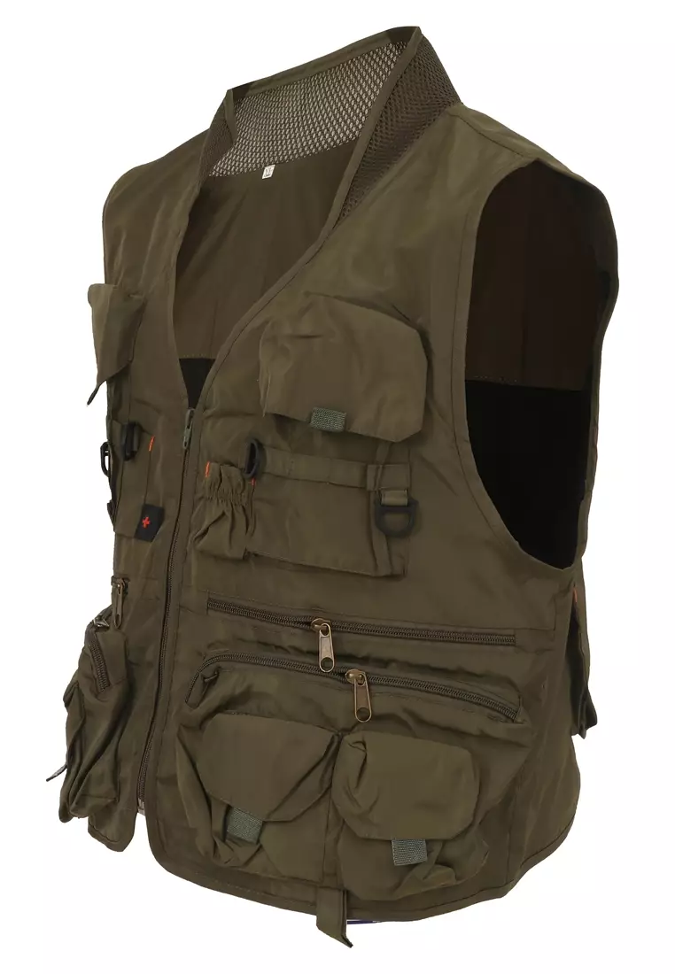 Clover Rompi Pancing Fashion Pria Fishing Vest Quick Dry Jacket XL and Portable Material Polyester Fiber ORIGINAL - Green