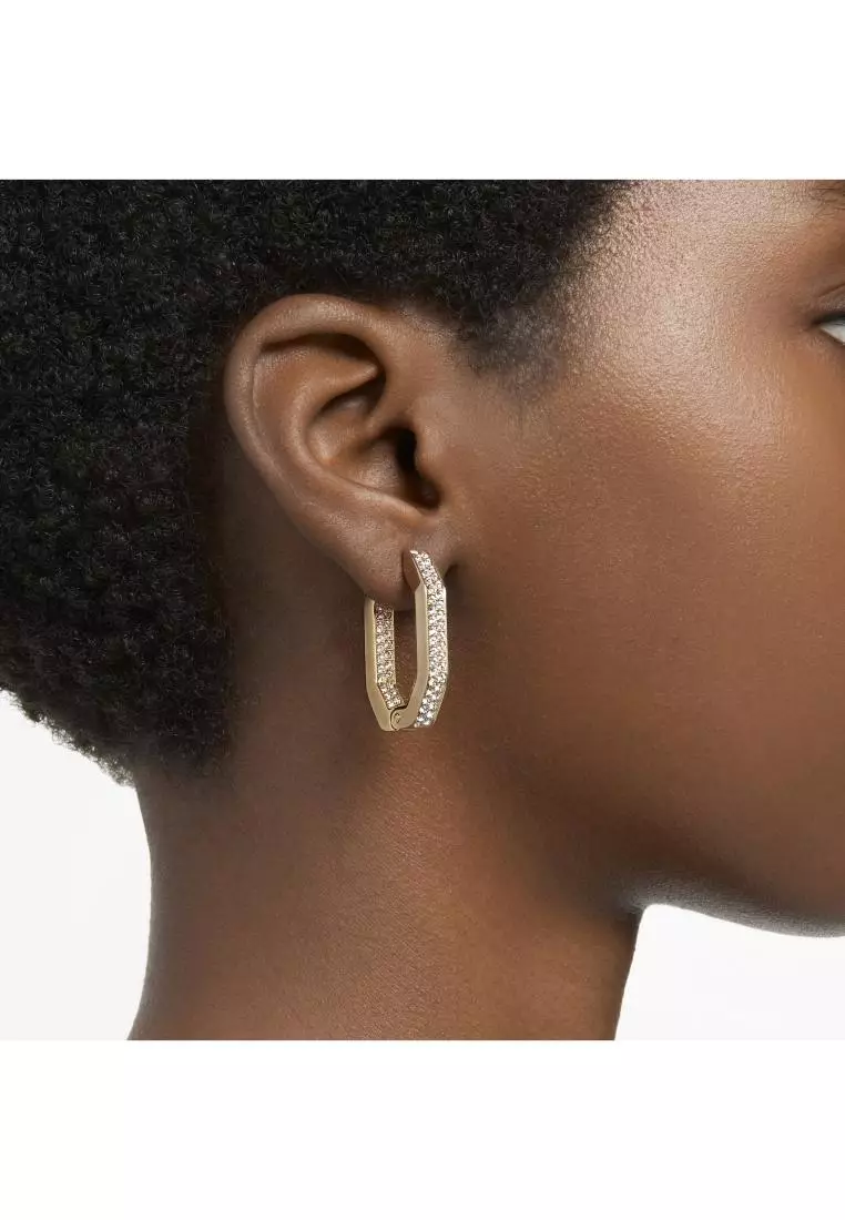 Dextera Hoop Earrings Octagon Pavé Medium White Gold-Tone Plated