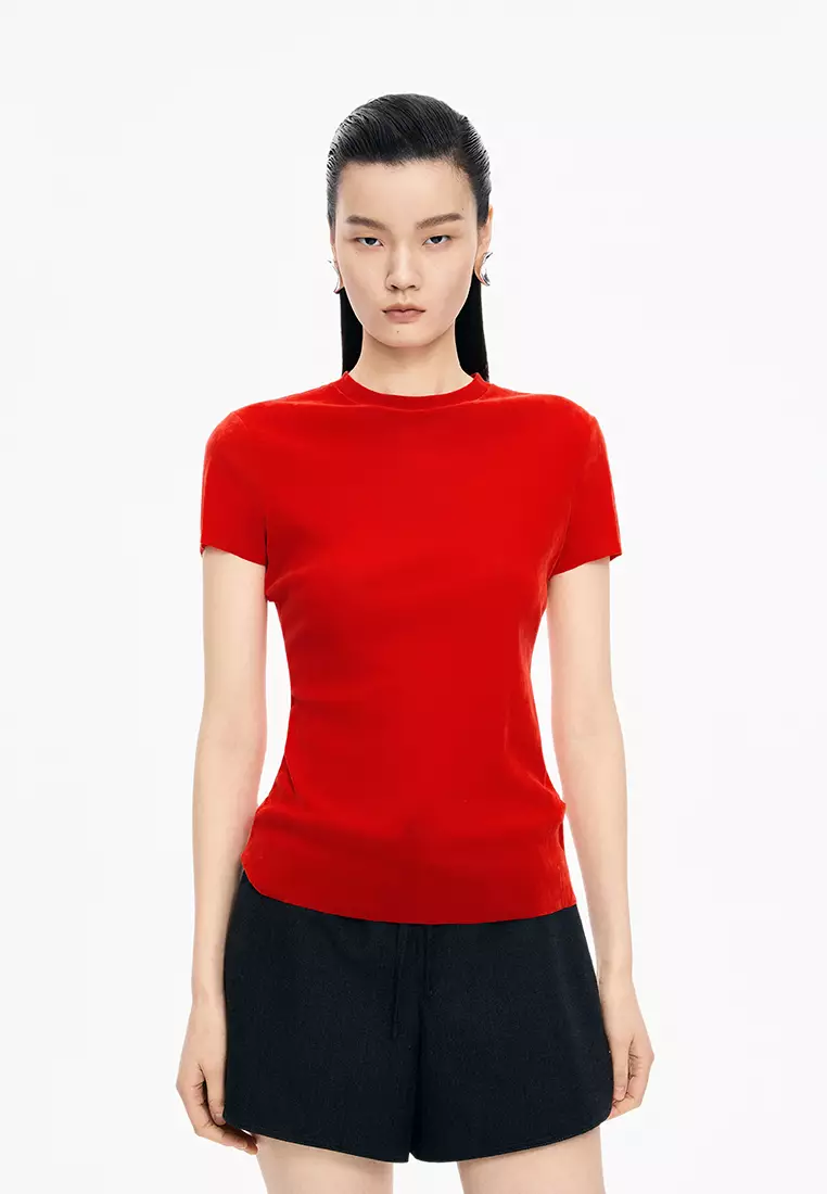 人丝网纱修身短袖T恤