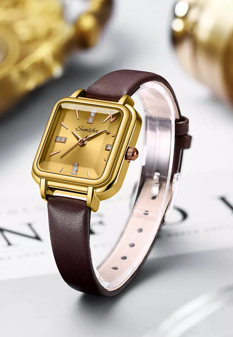 Jam Tangan Wanita Fashion Tali Kulit Jam Analog Kecil Gaya Korea Barsh Jam Tangan cewek  brown