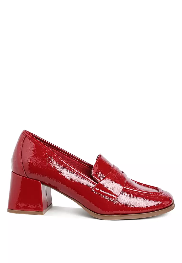 Discount on London Rag  shoes - SKU: Penny Strap Block Heel Loafers in Burgundy