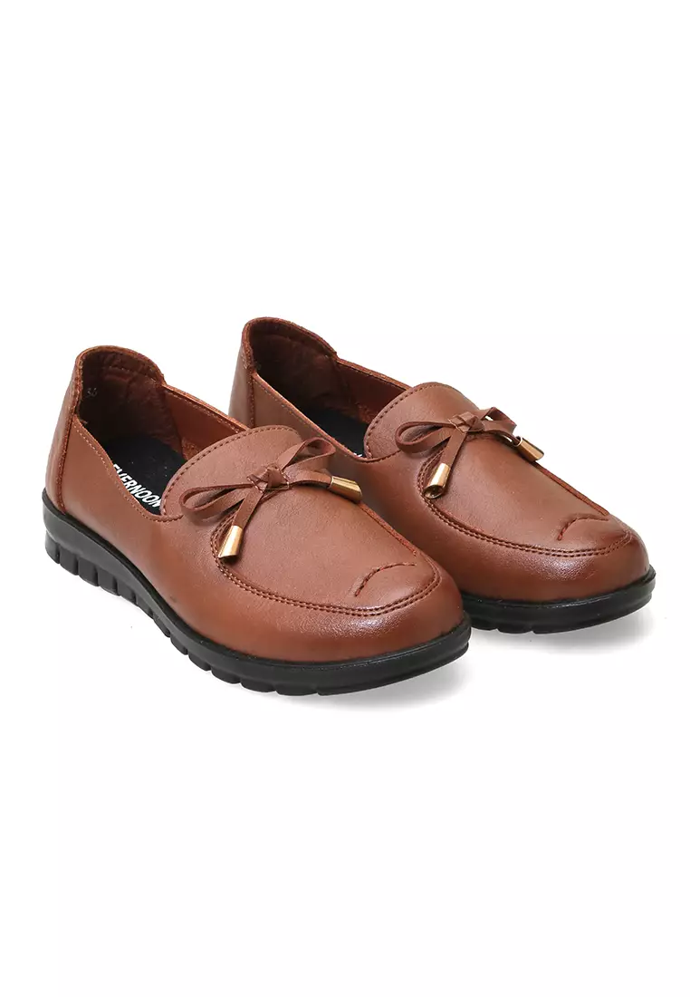 Flat Loafers Sepatu Kerja Wanita Casual Fashion High Quality - Brown