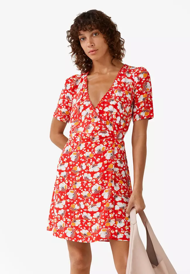 Printed Scallop Wrap Mini Dress