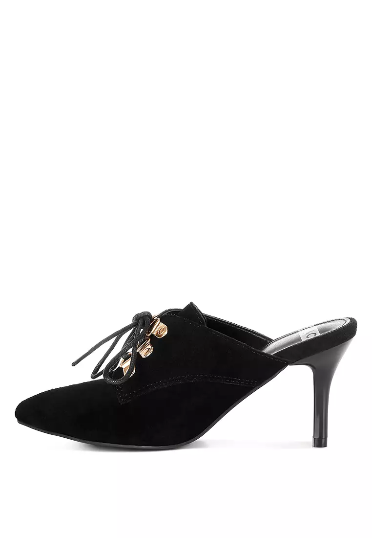 Suede Stiletto Mules In Black