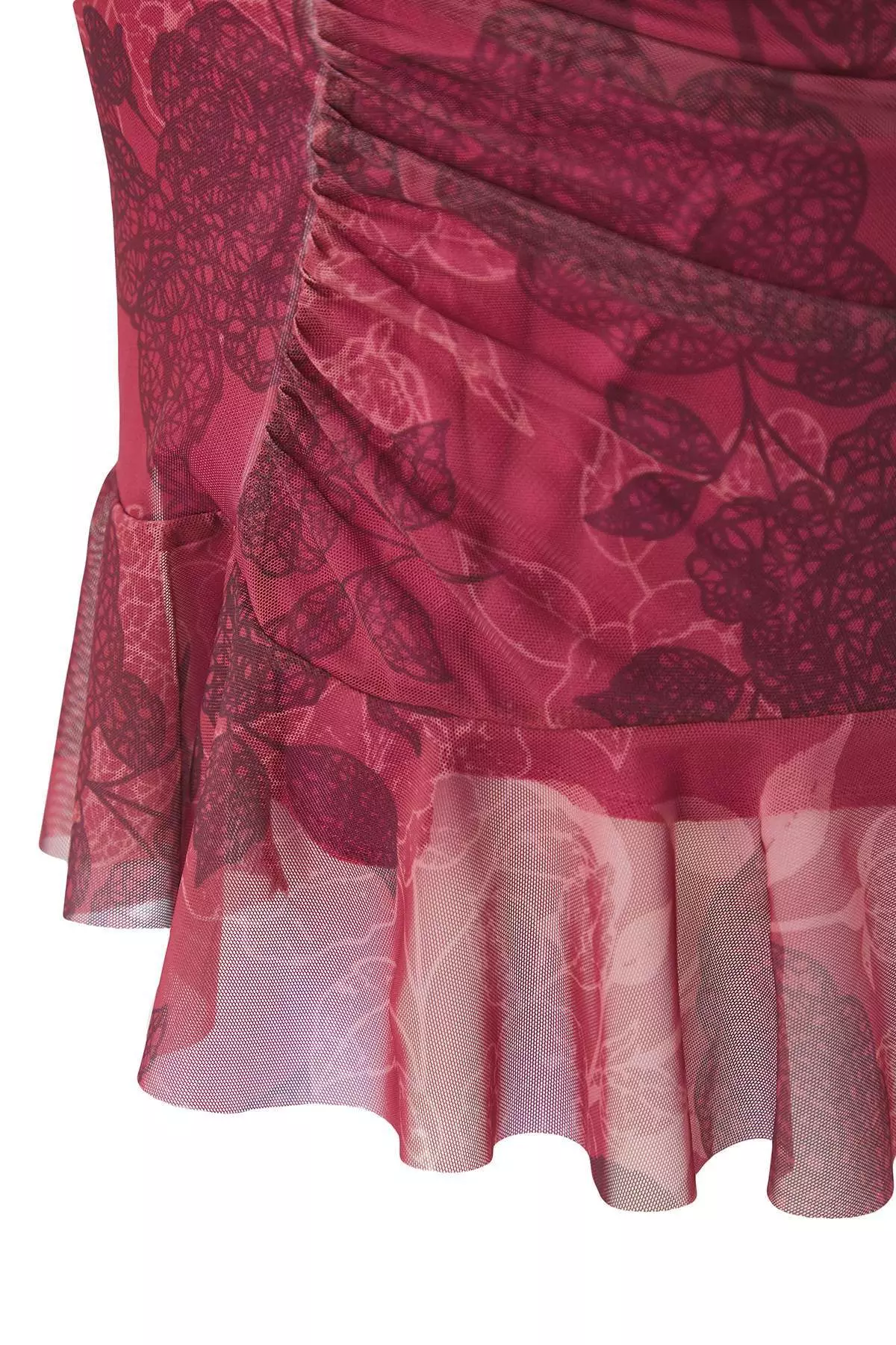 Burgundy Floral Mini Knitted Plus Size Skirt