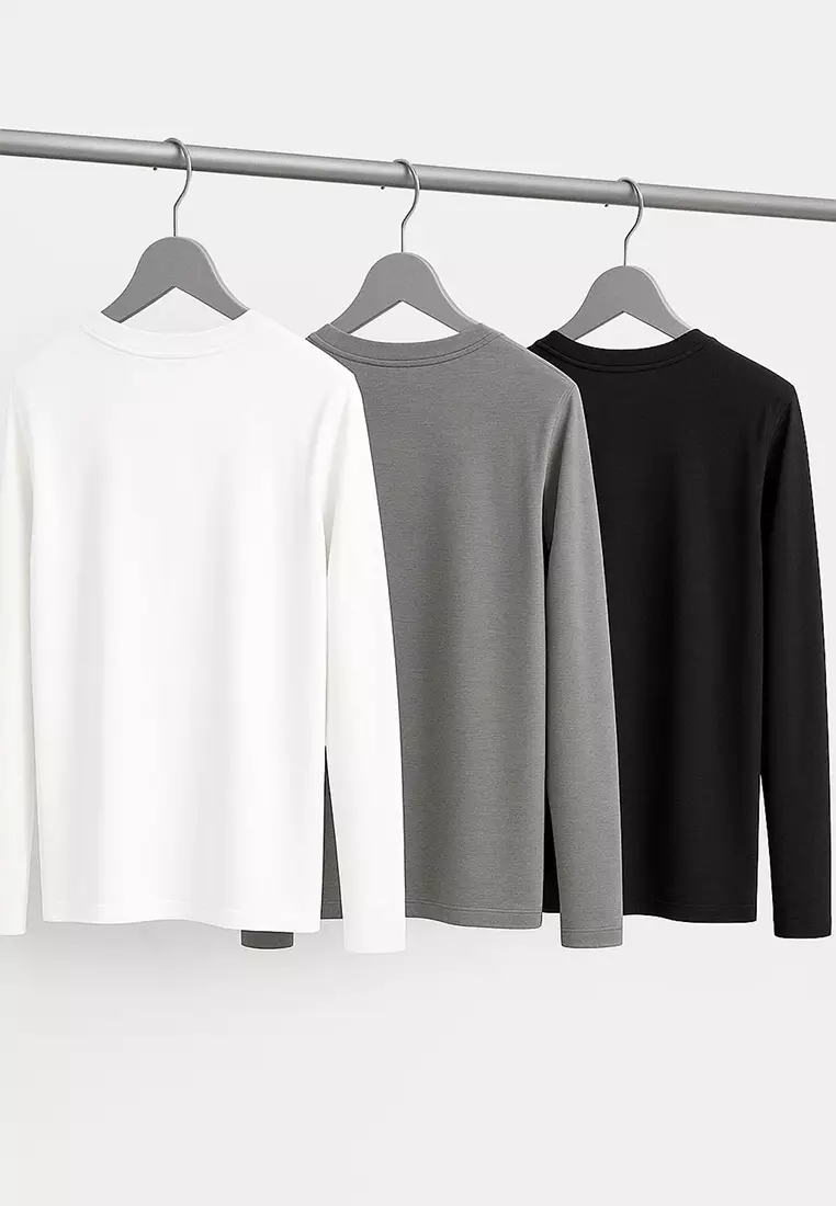 Black-Gray-Ecru 3-Pack Slim/Slim Cut 100% Cotton Men's T-Shirt