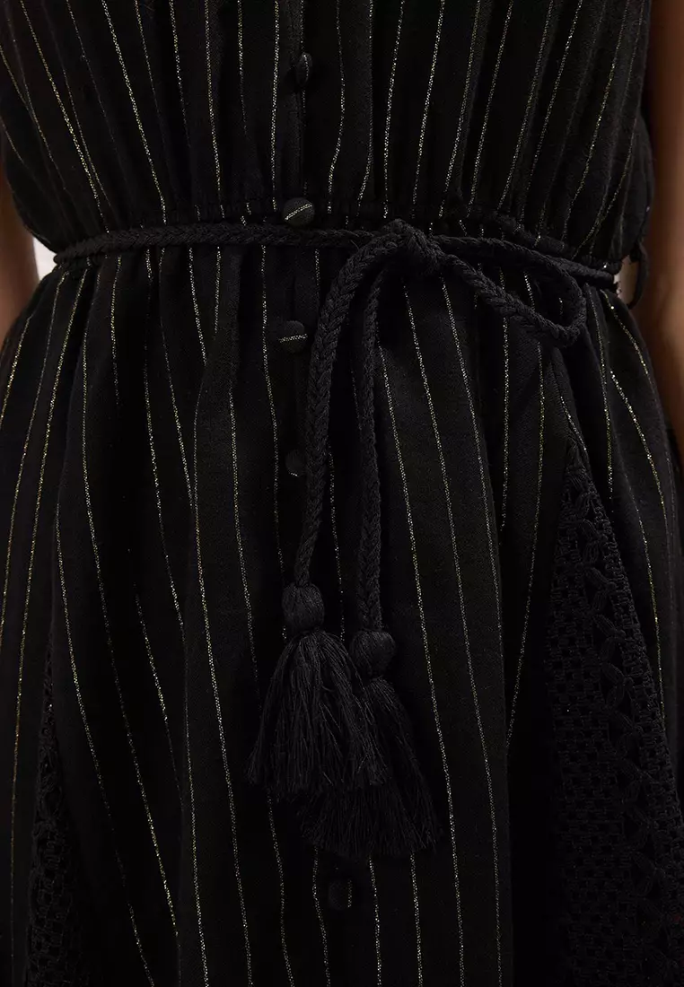 Black Glitter Muslin Woven Mini Beach Dress Tbess25El00128