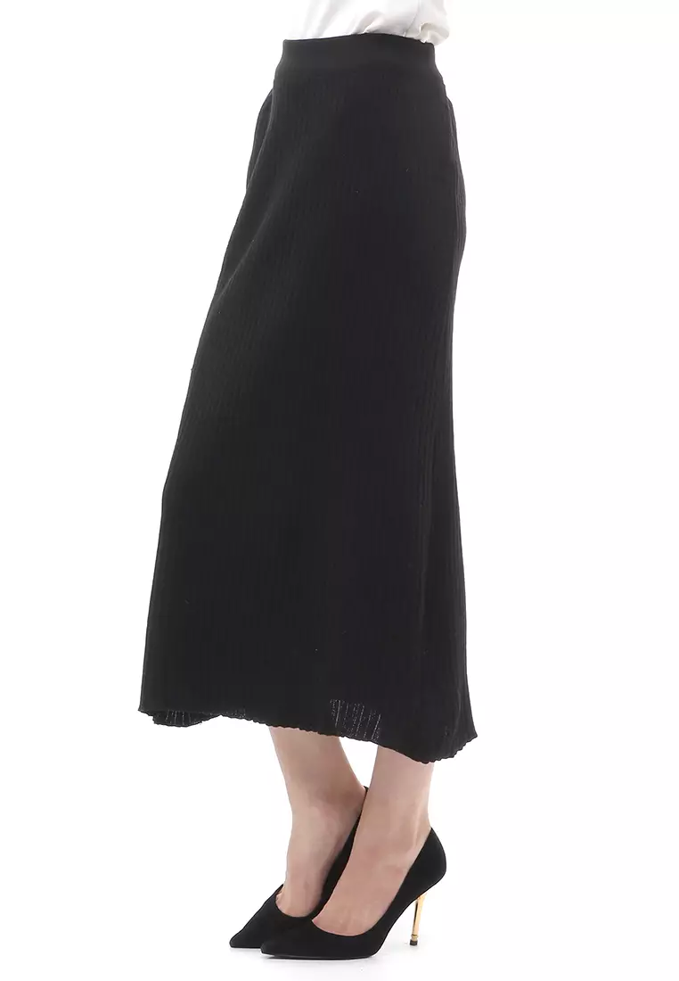 Skirt Plisket Bawahan Wanita Design Casual Rubbery Waist Premium Quality - Black