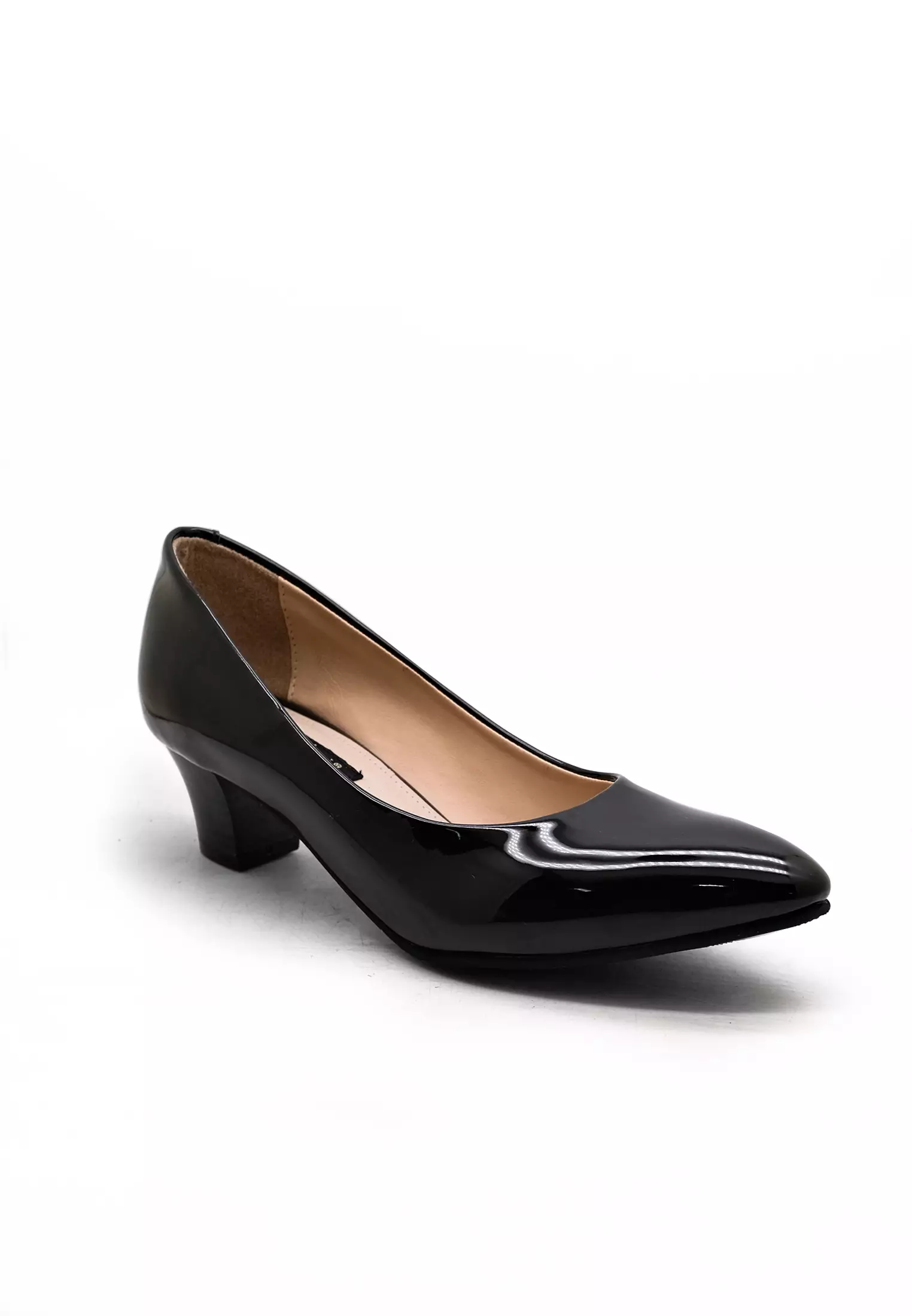 Venata Pantofel Wanita Kantor Pumps Hak 5 cm Black Patent
