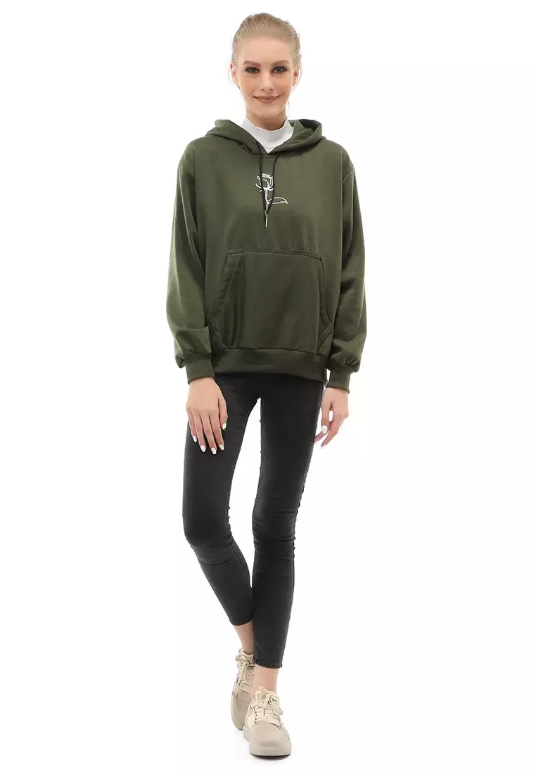 Hardwin Sweater Hoodie Jumper Rose Jacket Outer Casual Wanita Material Fleece ORIGINAL - Army