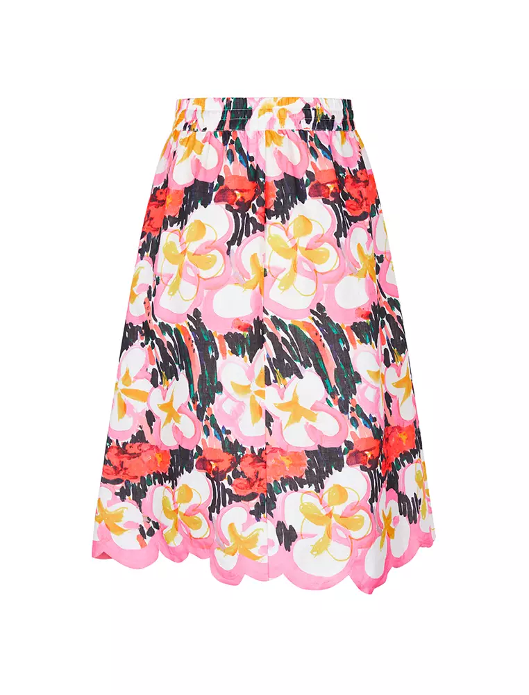 A-Line Printed Midi Waist Skirt