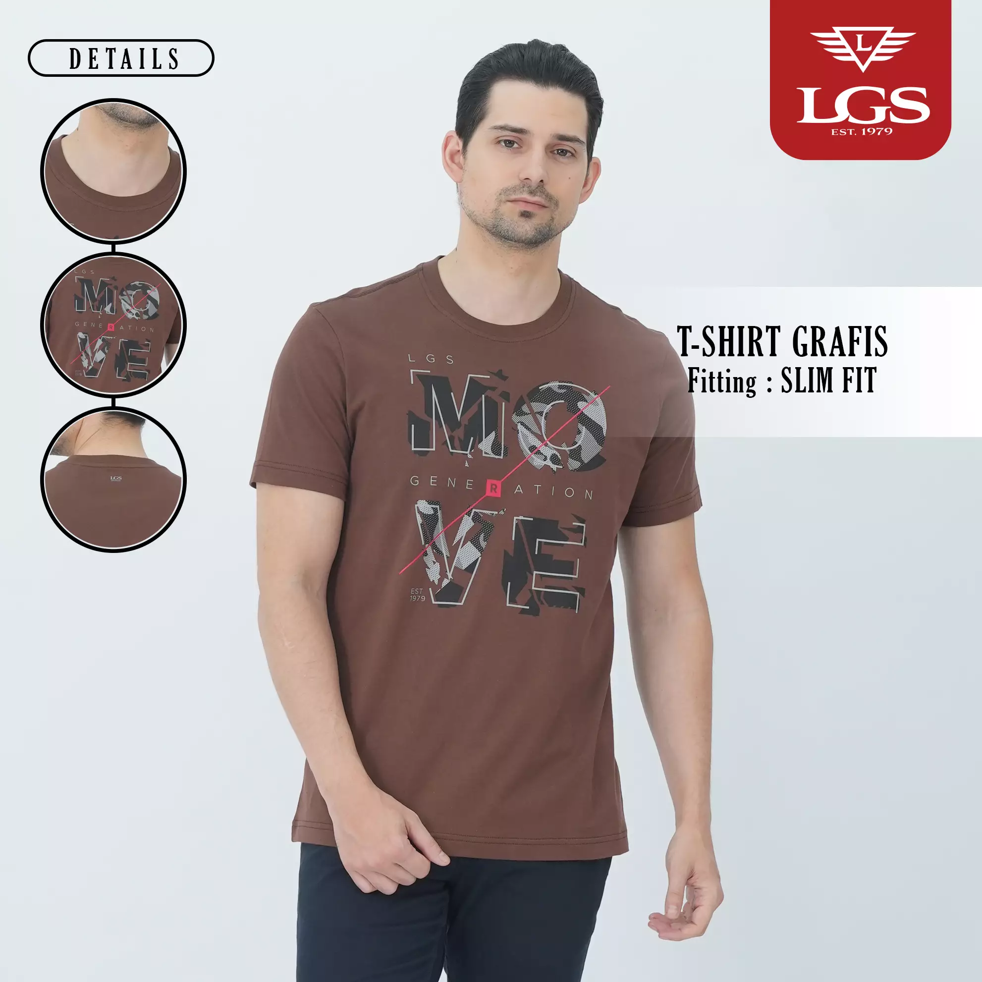 LGS - Kaos Pria - Kaos Grafis - Motif Sablon - Slim Fit - Coklat - GTS.878.N284.02.C