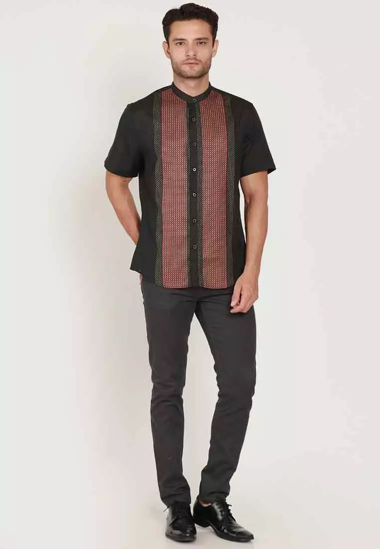 KOKO GUFRAN BLACK Kemeja Casual Formal Pria Lengan Pendek SS - Baju Atasan Top Man Muslim Shirt