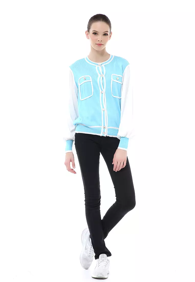 Reine Outerwear Wanita Jaket Stylish Korean Style Material Rajut ORIGINAL - Blue