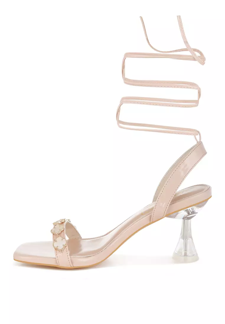 Charm Detail Spool Heels In Beige