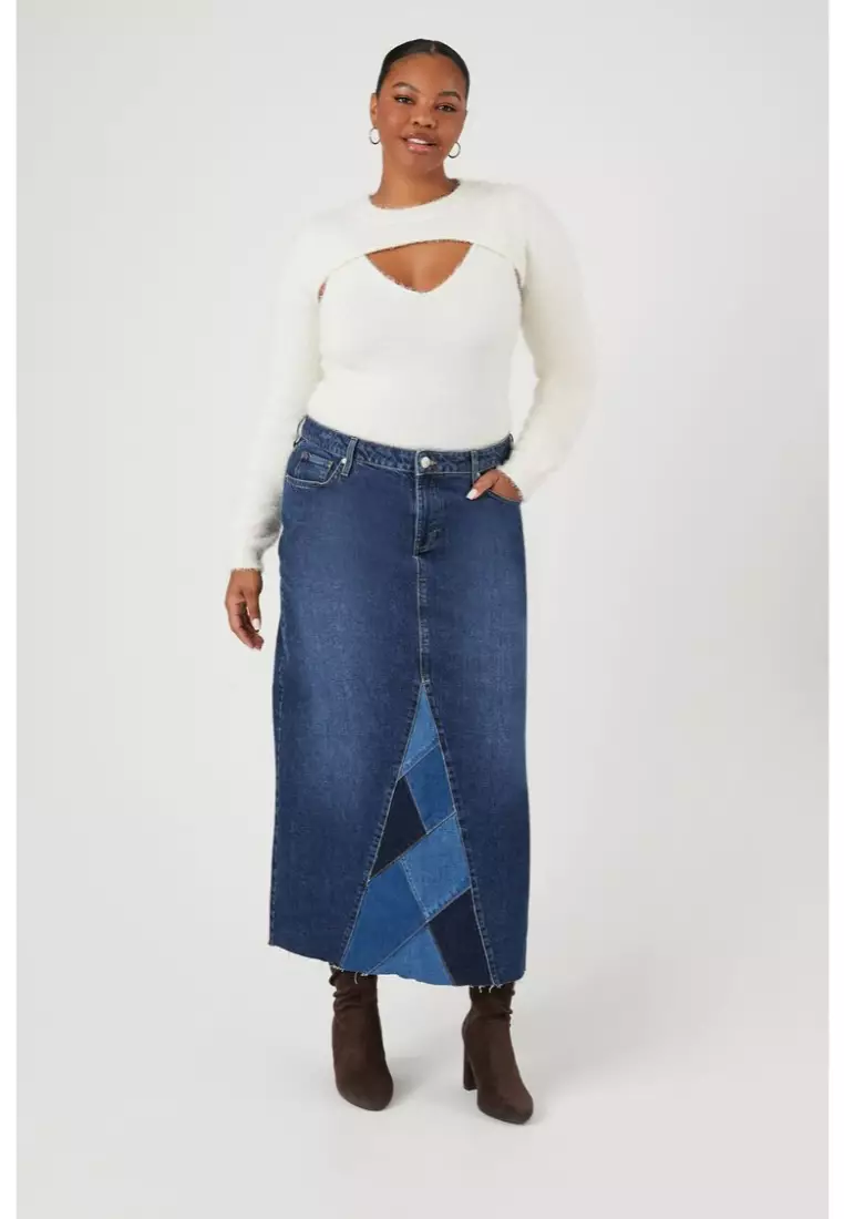 Buy FOREVER 21 Plus Size Patchwork Denim Maxi Skirt 2024 Online