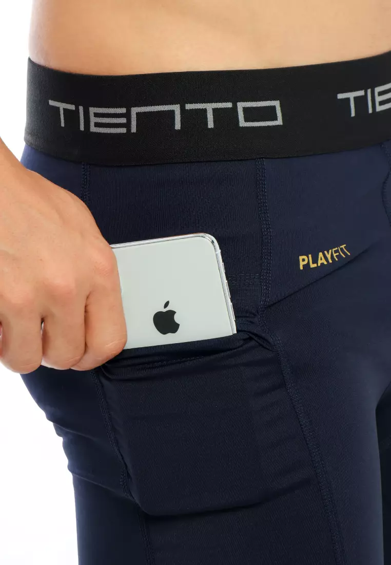 Tiento Baselayer Leging Celana Panjang Ketat Olahraga Pria Legging Sport Long Pants EXO Series Navy Gold Men