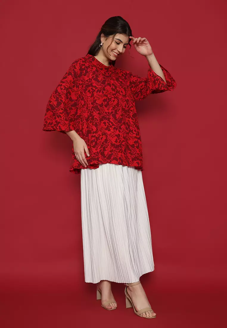 Floral Draffery Blouse In Red By Brilliant Girl Warna MERAH