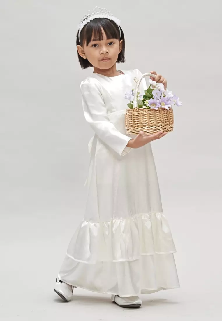 Buy Loveaisyah Girl OffWhite Dress with Flower Brooch Baju Hari