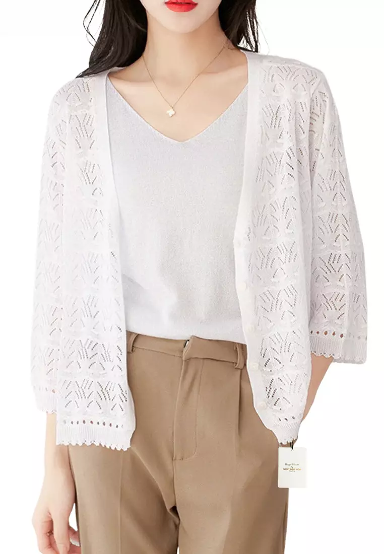 Buy HAPPY FRIDAYS Hollow Out Mid Sleeves Knit Cardigan JW MD