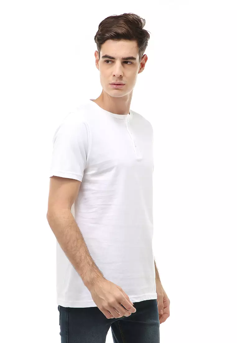 Jack T-Shirt Atasan Kasual Kaos Polos Pria Model Kancing Lengan Pendek Material Cotton ORIGINAL - White