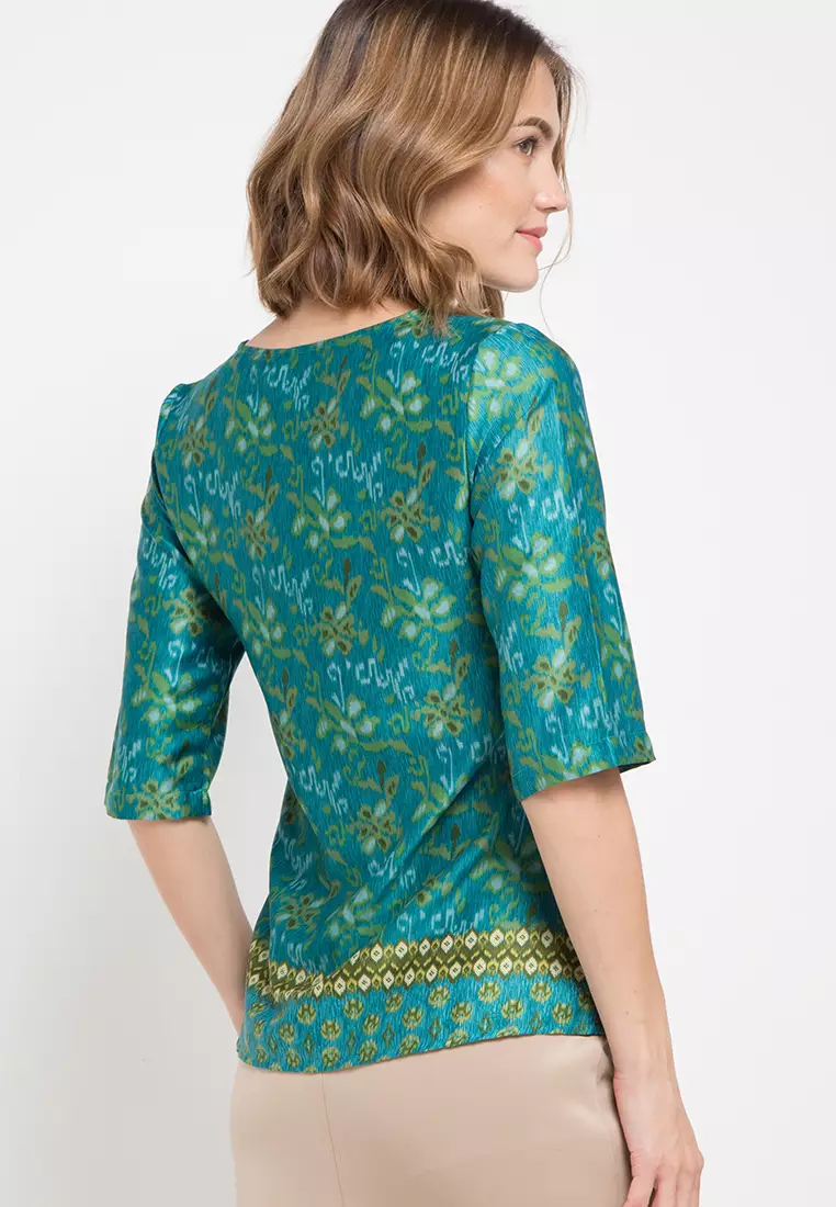 Orla Blouse In Green Batik Print