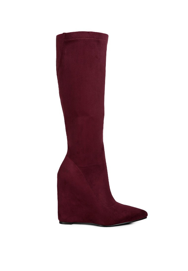 Burgundy Calf Pointed flat Boots