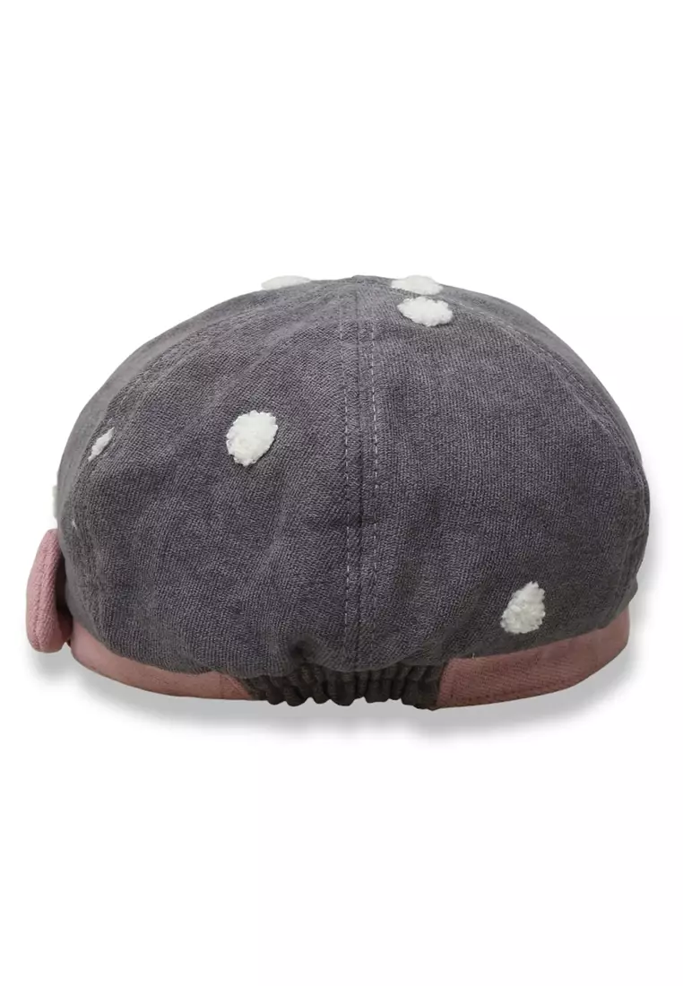 Zello Topi Beret Anak Perempuan Motif Pita Polkadot Children Hat Retro Design Material Cotton ORIGINAL - Gray