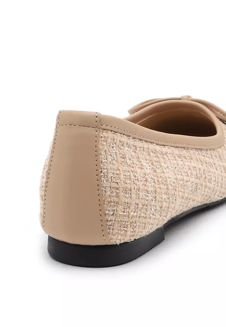 Malette Tweed two tone Ribbon Flats (1cm) - Beige