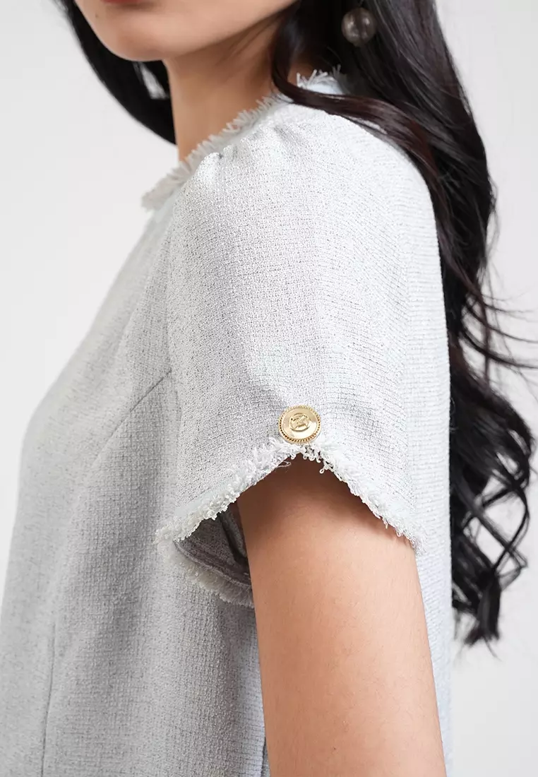 Solene Textured Tweed Shell Cropped Top