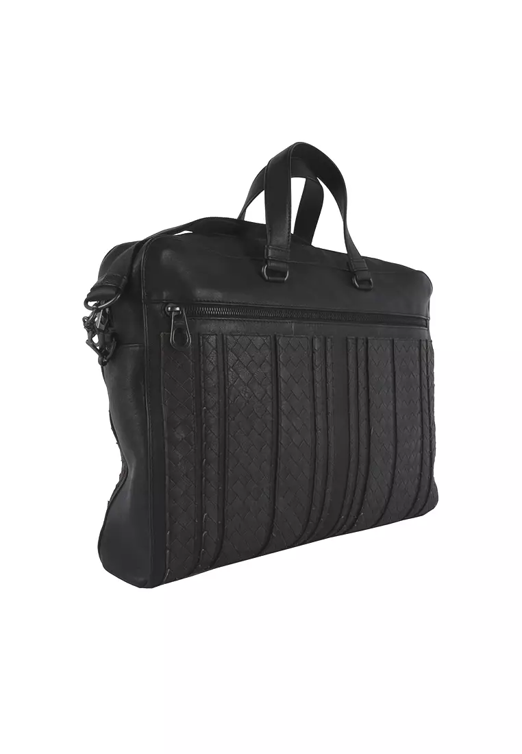 二手 Bottega Veneta 編織條紋男女通用灰色公文包 - O1-408654-VAXP2-4085