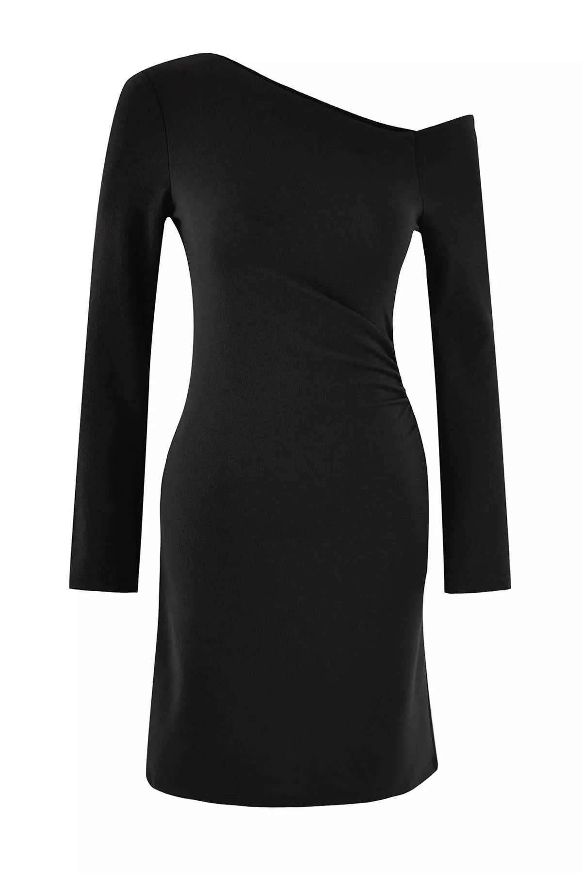Black More Sustainable Short/Mini Ribbed Stretch Knit Dress With Gathering/Drape Detail