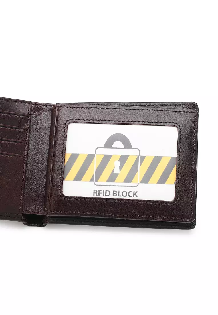 Genuine Leather RFID Short Wallet - Brown