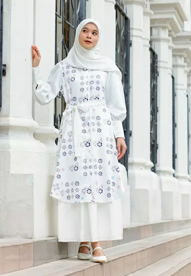 Hanifa Long Tunik White - Kemeja Tunic - Atasan Wanita