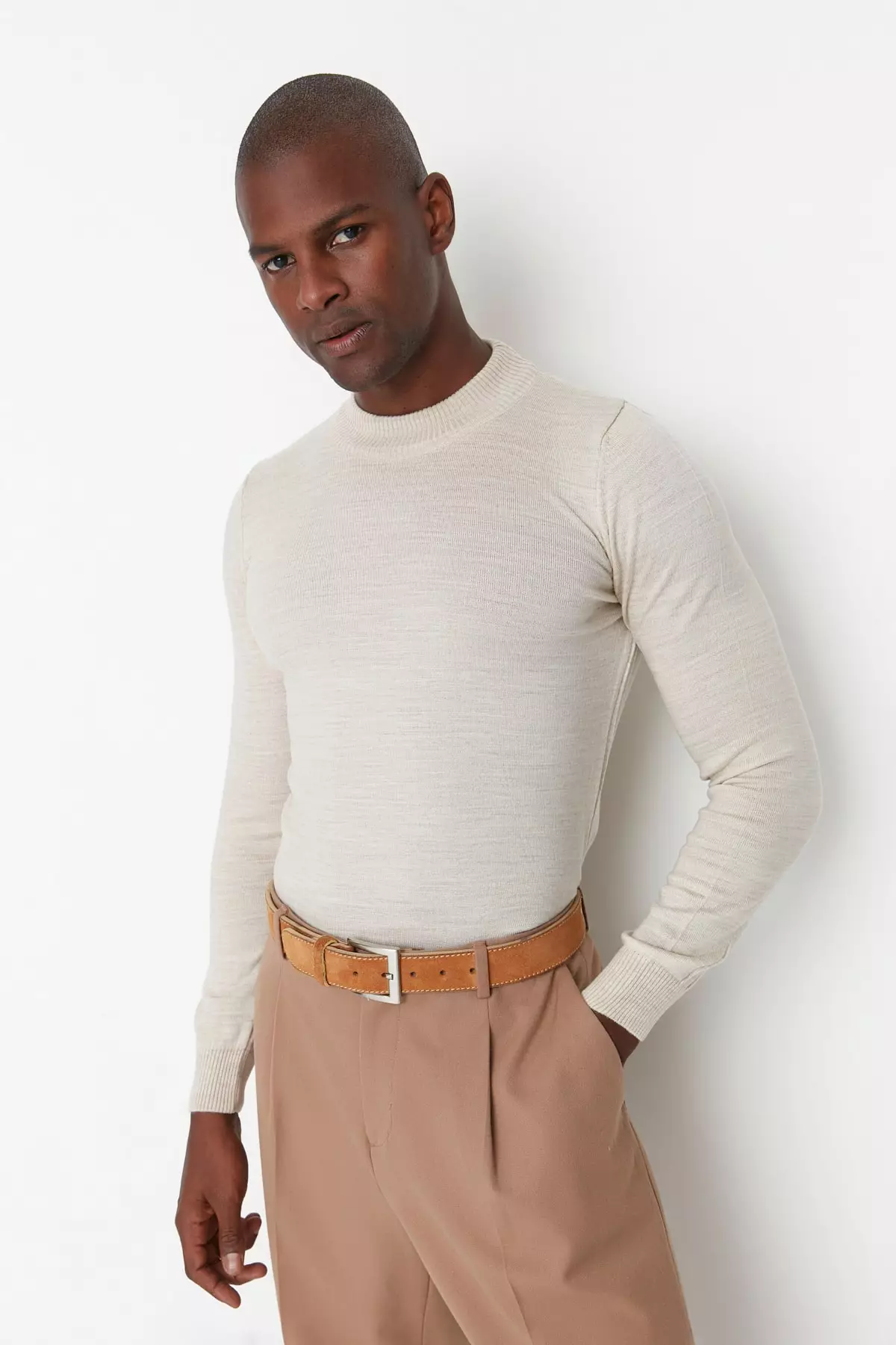Trendyol Beige Men s Slim Fit Half Turtleneck Basic Sweater 2024