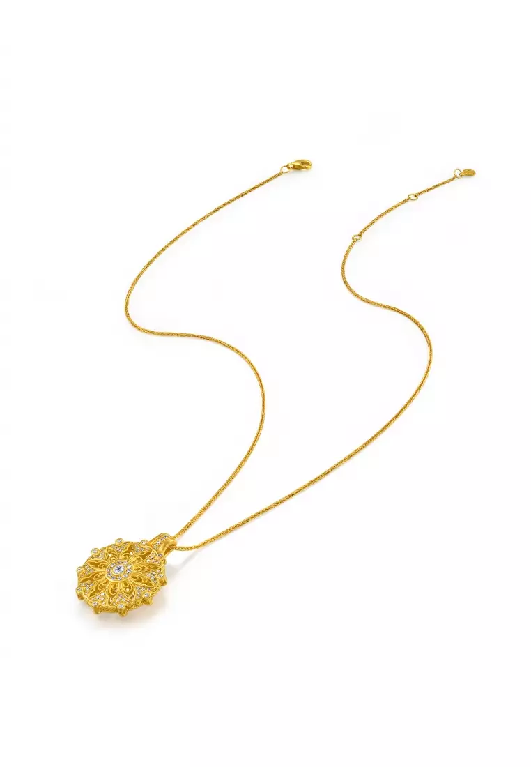 999.9 24K Solid Gold Cultural Blessings Diamond Mandala Necklace for Women 95564N