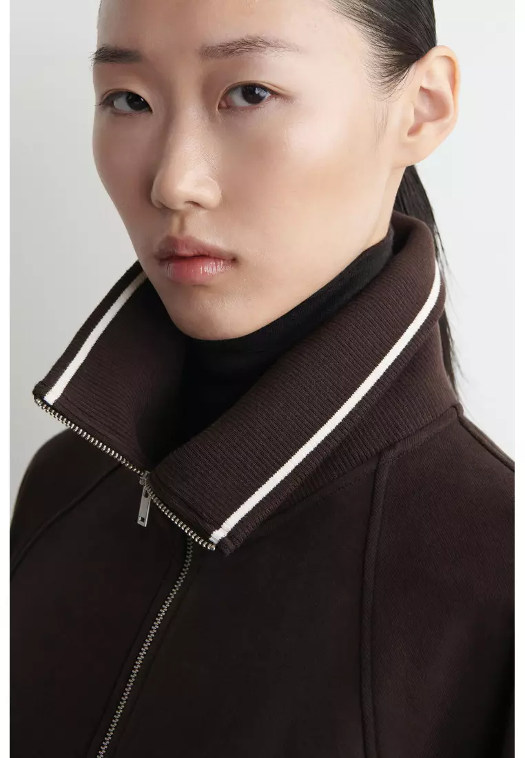 CONTRAST-TIPPED FUNNEL-NECK JACKET