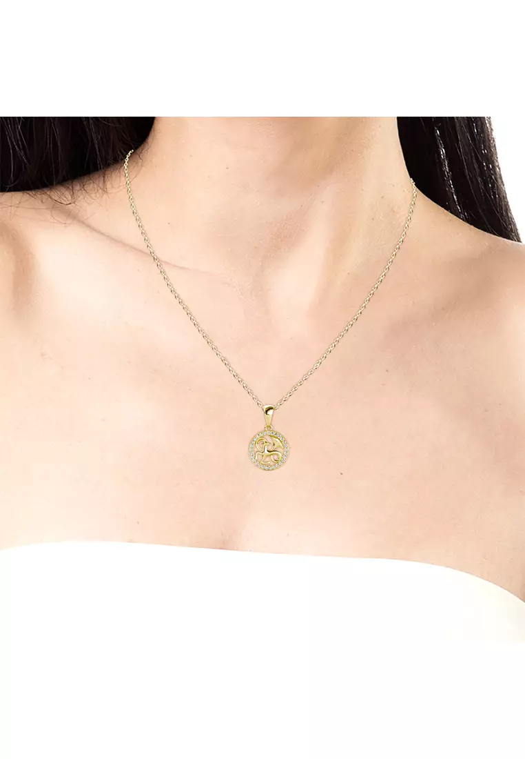 Her Jewellery Circlet Capricorn Pendant (Yellow Gold) - Luxury Crystal Embellishments plated with 18K Gold