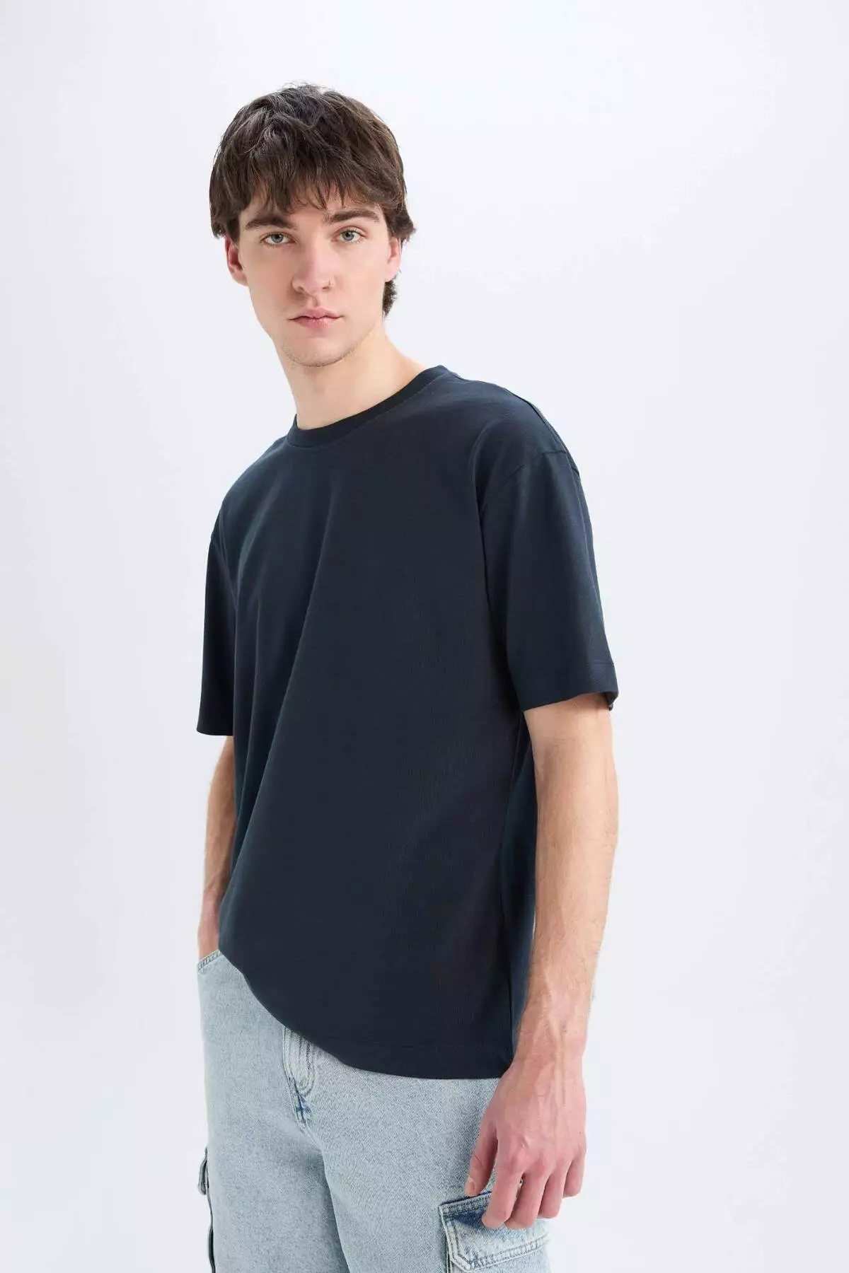 100% Cotton Oversize Wide Fit Crew Neck Basic Plain Short Sleeve T-Shirt E6885Axns