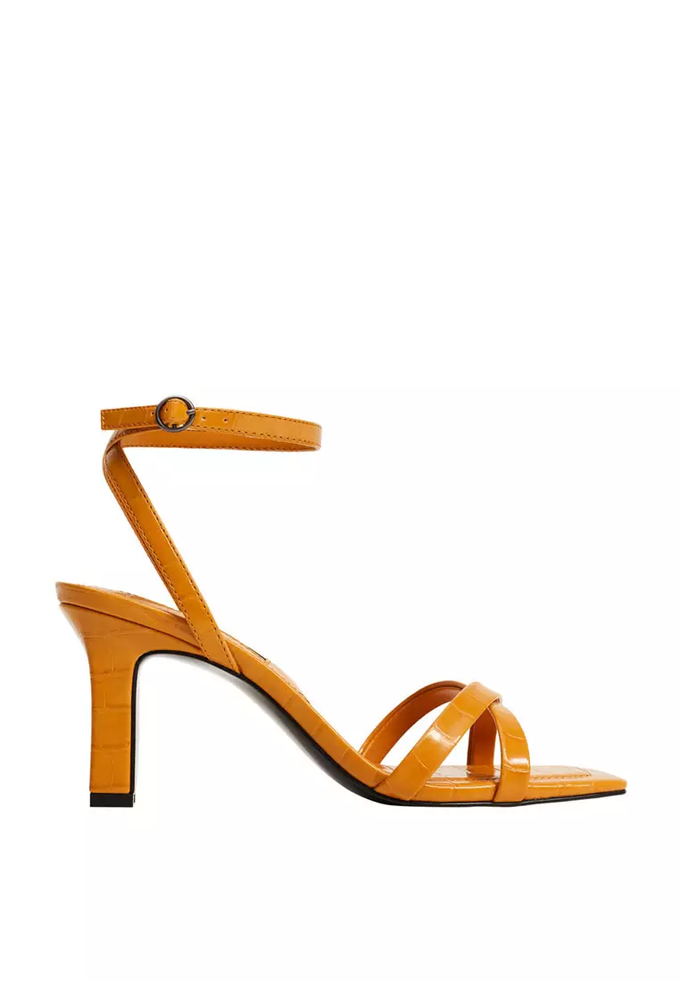 Discount on Mango  shoes - SKU: Heel Croc-Effect Sandals