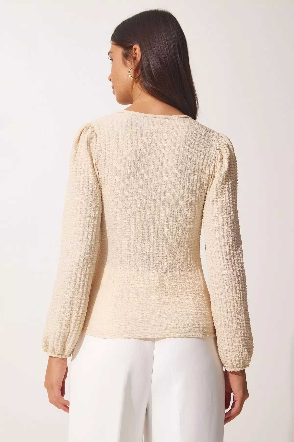 Square Collar Knitted Textured Blouse