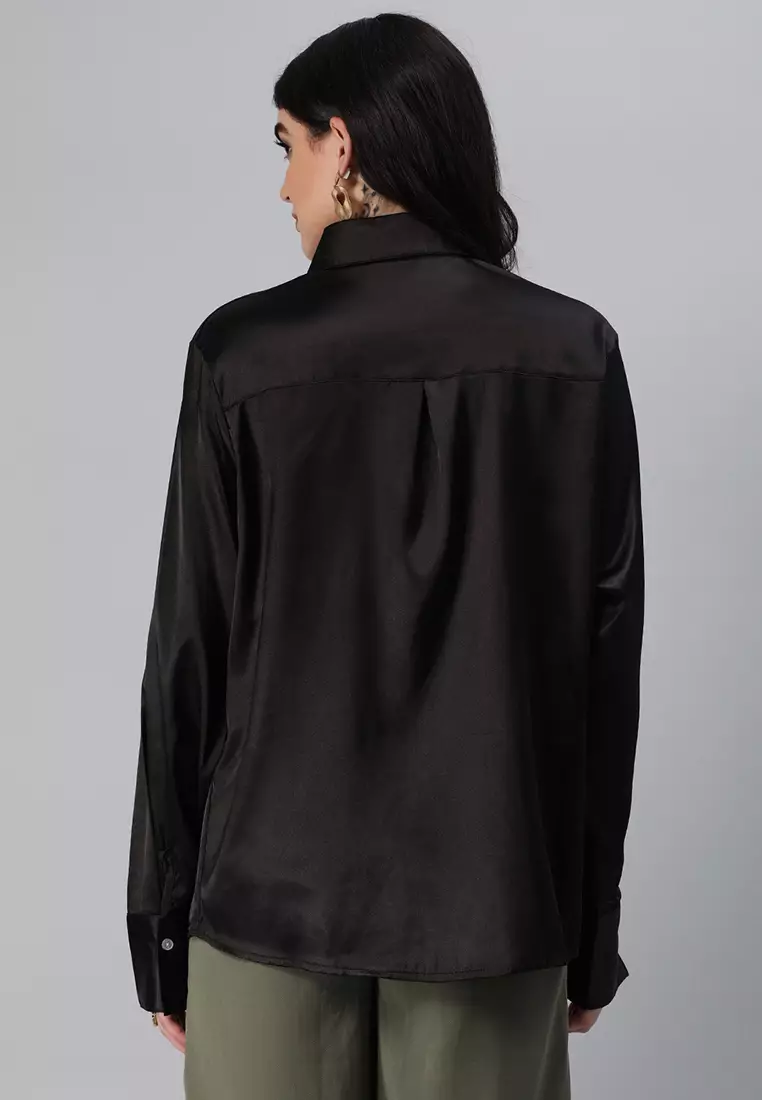 London Rag Black Long Sleeve Satin Shirt Blouse 2024, Buy London Rag Online